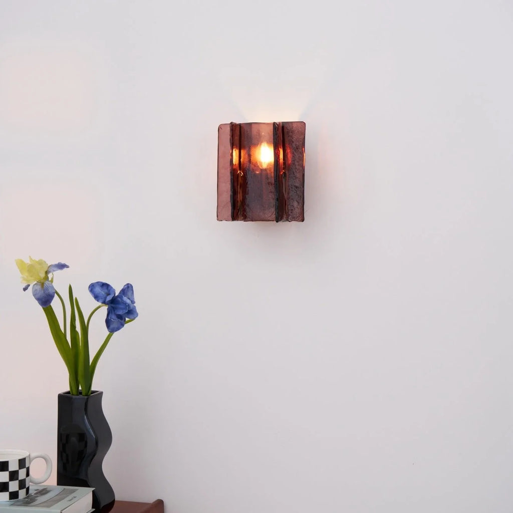 Wall Light | Wine-Red Glass & Gold Metal | Ceiling & Wall Mount
