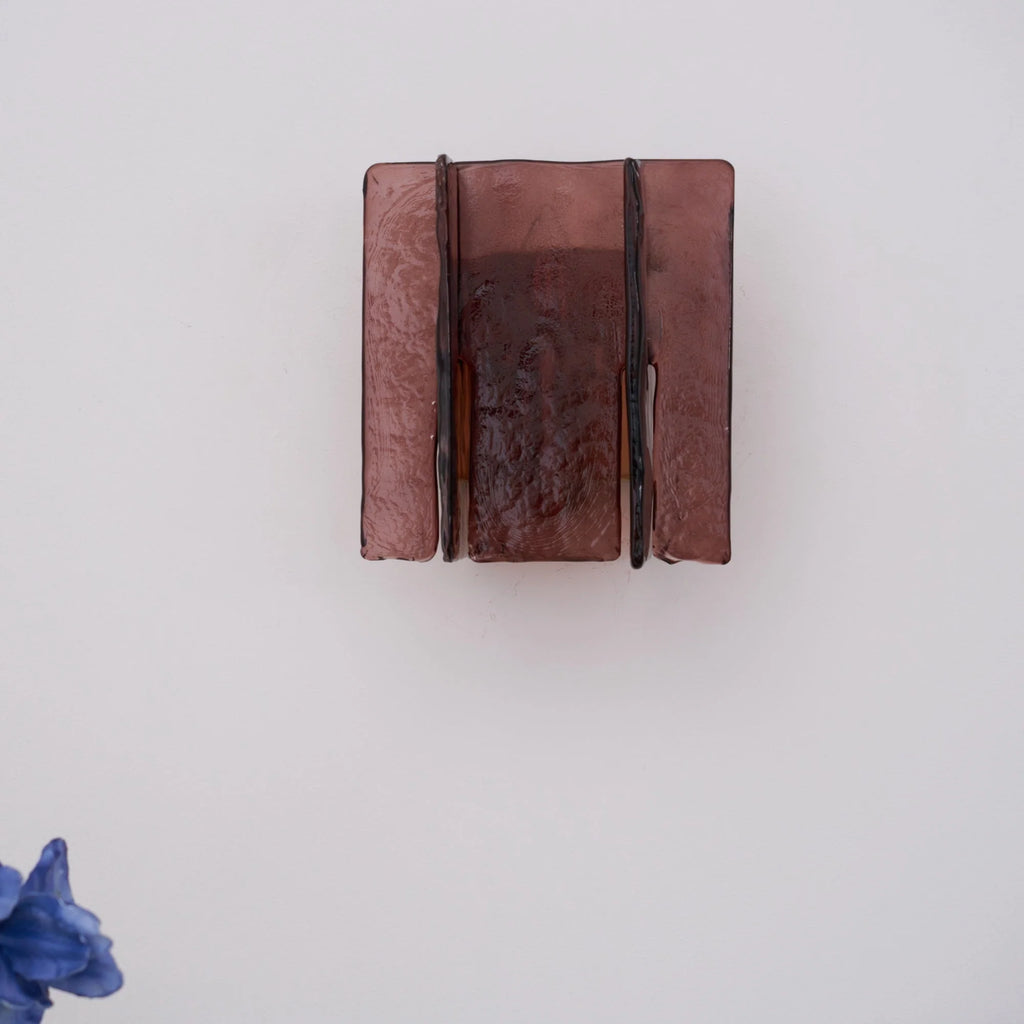 Wall Light | Wine-Red Glass & Gold Metal | Ceiling & Wall Mount