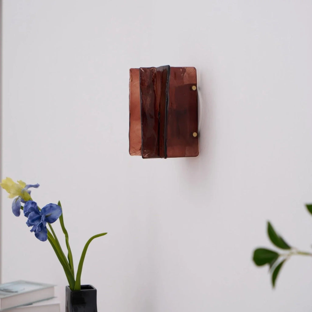 Wall Light | Wine-Red Glass & Gold Metal | Ceiling & Wall Mount