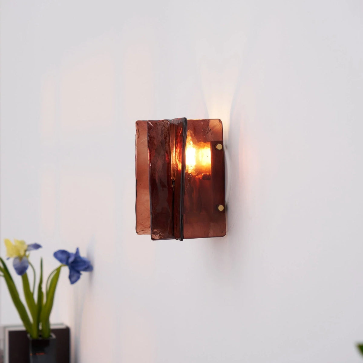 Wall Light | Wine-Red Glass & Gold Metal | Ceiling & Wall Mount