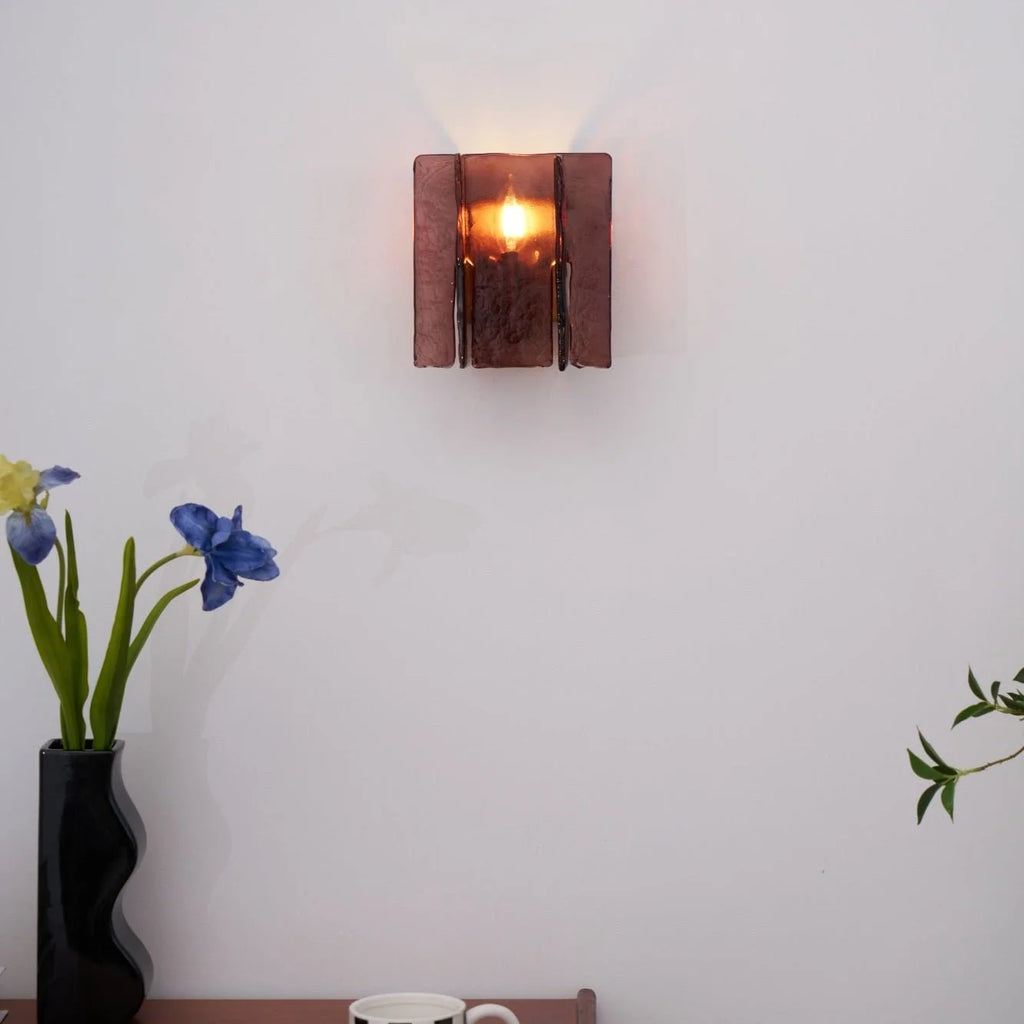 Wall Light | Wine-Red Glass & Gold Metal | Ceiling & Wall Mount