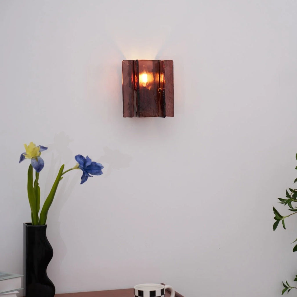 Wall Light | Wine-Red Glass & Gold Metal | Ceiling & Wall Mount