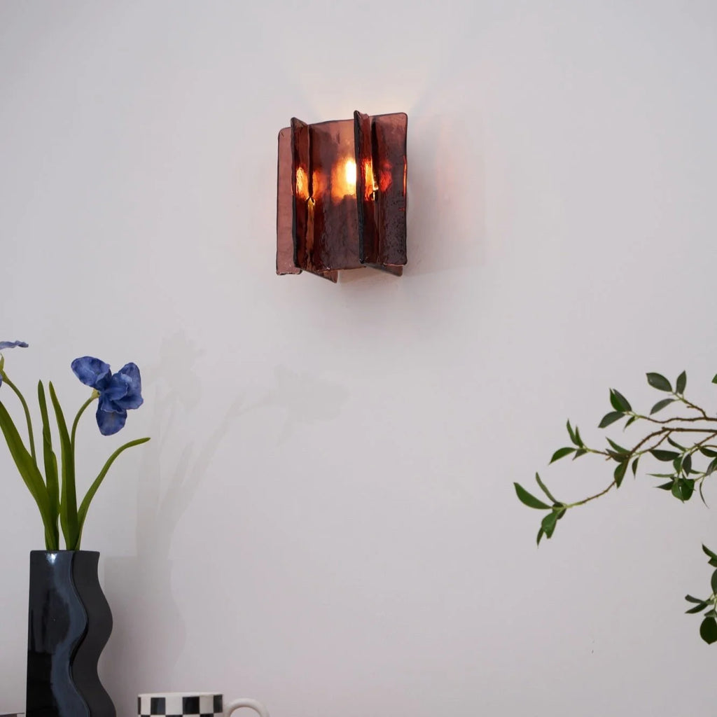 Wall Light | Wine-Red Glass & Gold Metal | Ceiling & Wall Mount