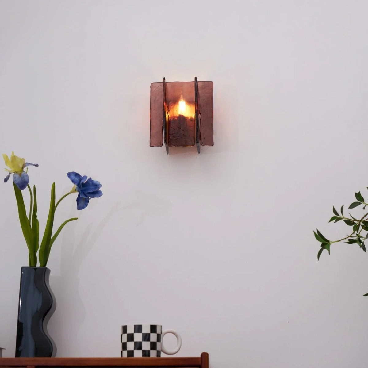 Wall Light | Wine-Red Glass & Gold Metal | Ceiling & Wall Mount
