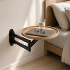 Wall-Mounted Bedside Table | Extendable & Swiveling Arm | Oak Top, 30 cm Diameter