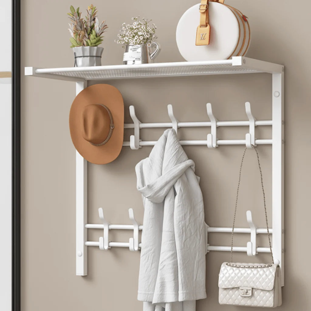 Wall-Mounted Coat Rack | 3-in-1 Oak Finish & Black Steel | Up To 45 kg