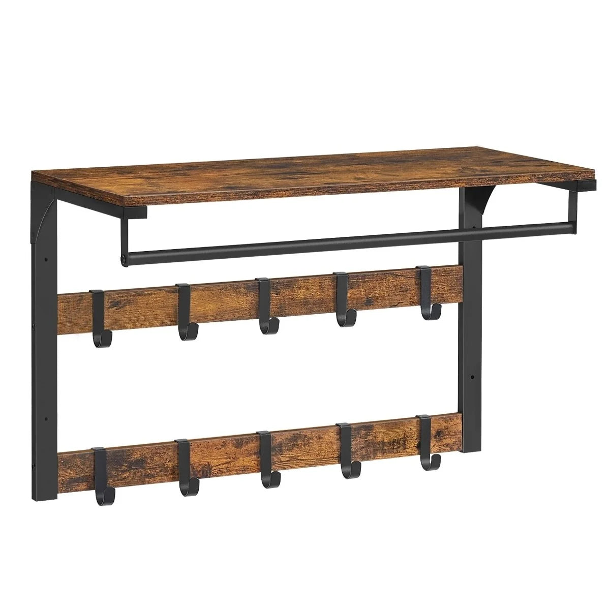 Wall-Mounted Coat Rack | 3-in-1 Oak Finish & Black Steel | Up To 45 kg