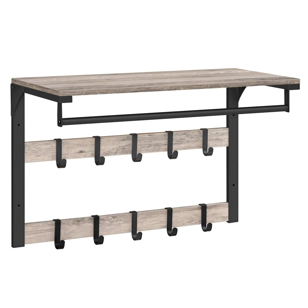 Wall-Mounted Coat Rack | 3-in-1 Oak Finish & Black Steel | Up To 45 kg