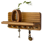 Wall-Mounted Key Rack | Solid Wood Shelf & 8 Hooks