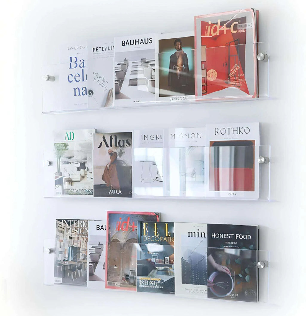 Wall-Mounted Magazine Rack | Clear Acrylic & Floating | Easy Installation