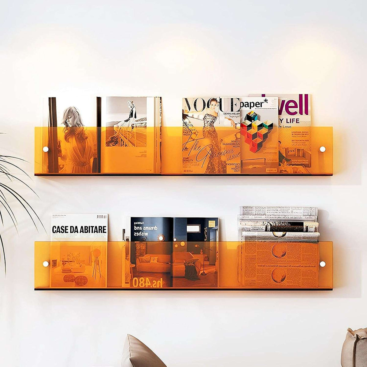 Wall-Mounted Magazine Rack | Clear Acrylic & Floating | Easy Installation