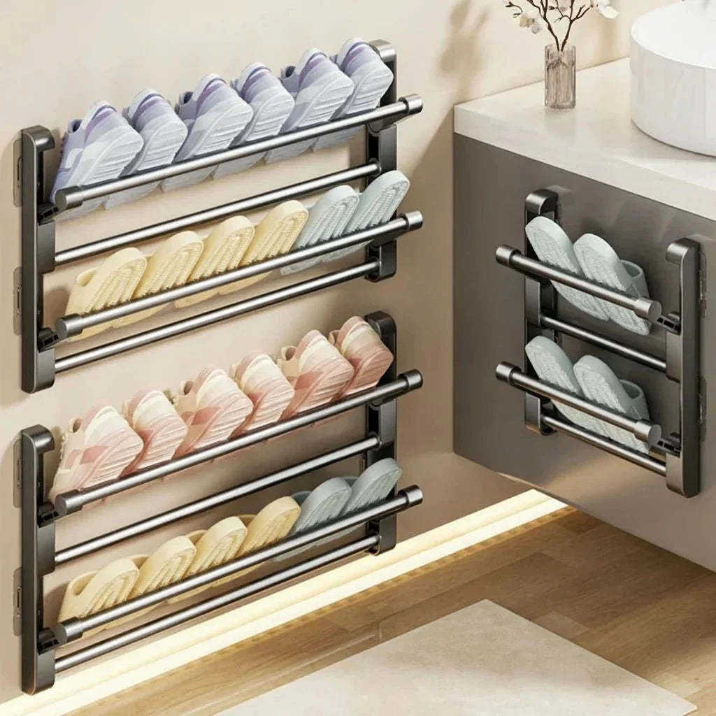 Wall-Mounted Shoe Rack | Integrated Drainage & Easy-Care Plastic