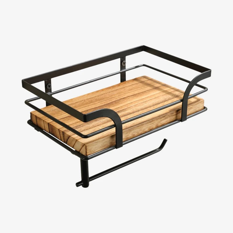 Wall-Mounted Storage Shelf | Integrated Paper Holder & Flat Surface | Brown Finish