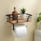 Wall-Mounted Storage Shelf | Integrated Paper Holder & Flat Surface | Brown Finish