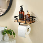 Wall-Mounted Storage Shelf | Integrated Paper Holder & Flat Surface | Brown Finish