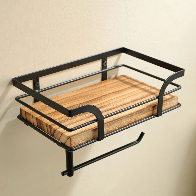 Wall-Mounted Storage Shelf | Integrated Paper Holder & Flat Surface | Brown Finish