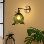 Wall Sconce | Amber Glass Flower Shade & Warm Light | Ø 16 cm