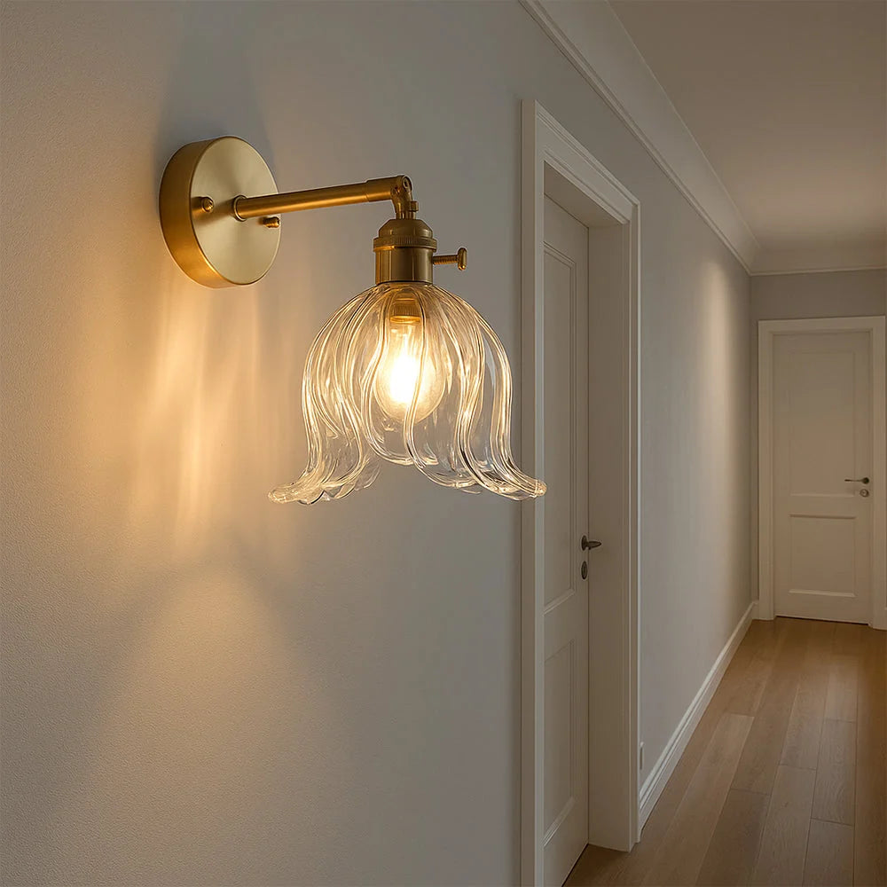 Wall Sconce | Amber Glass Flower Shade & Warm Light | Ø 16 cm