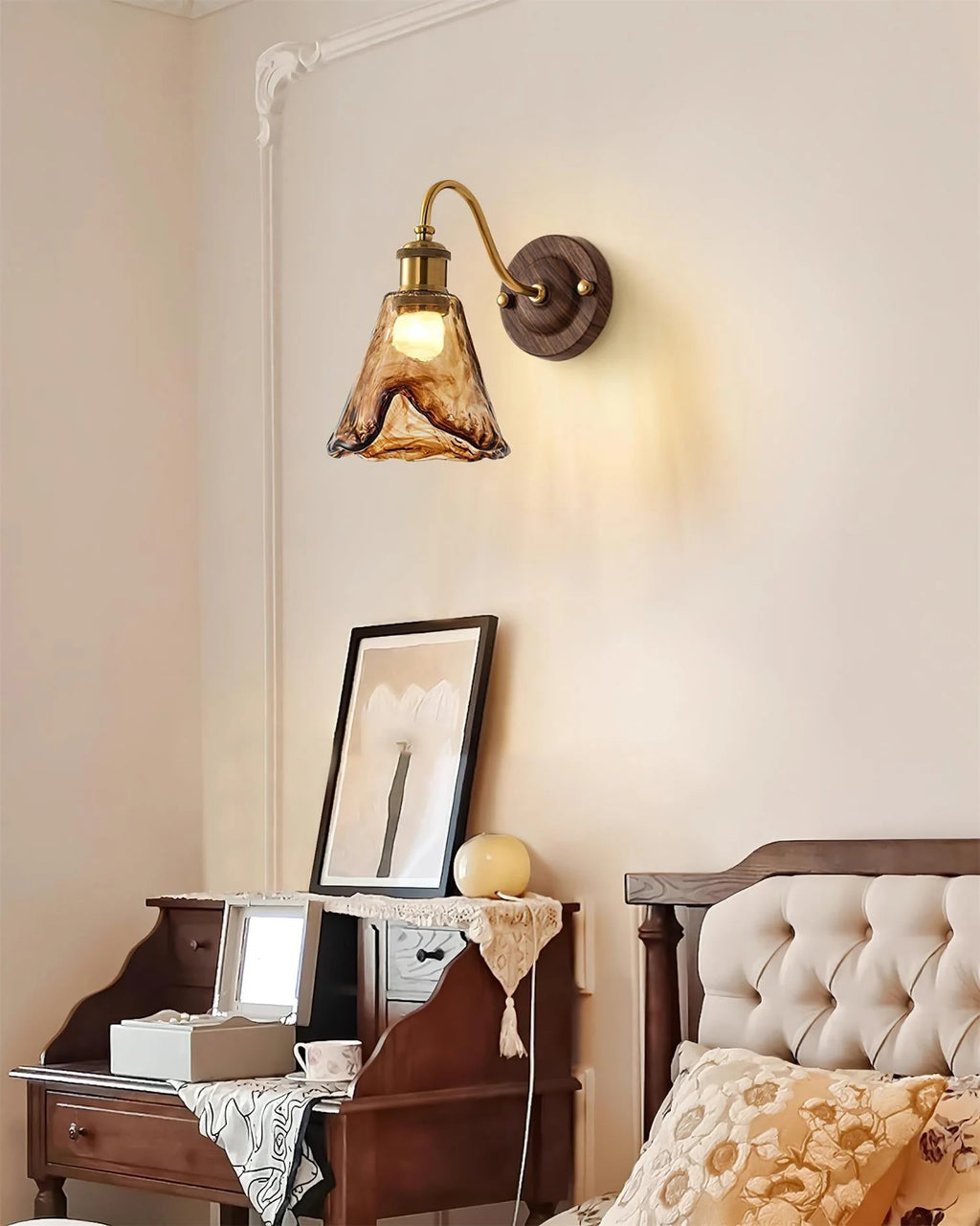 Wall Sconce | Amber Glass & Metal | Hardwired