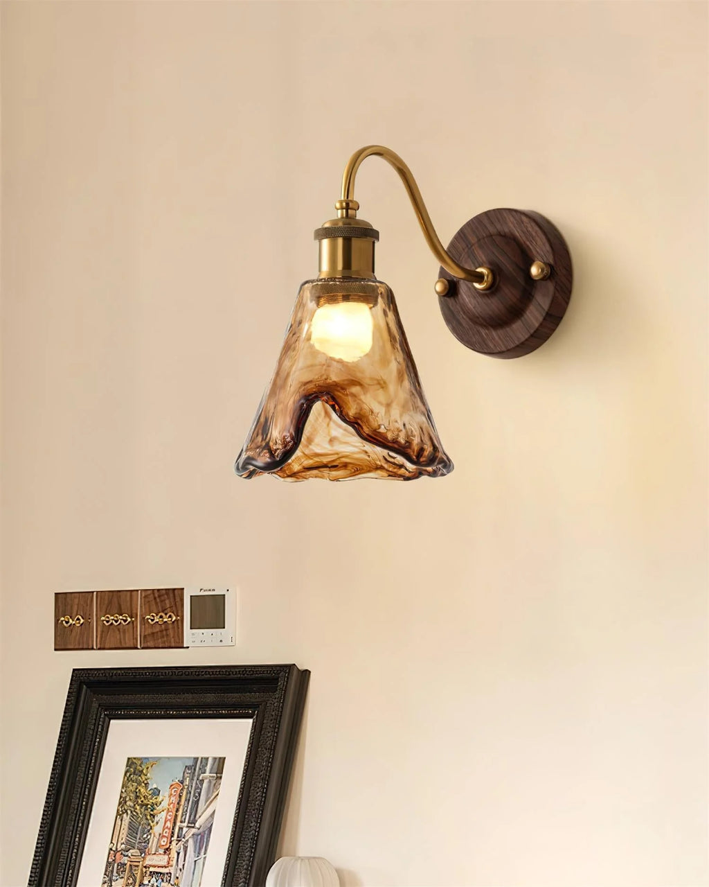 Wall Sconce | Amber Glass & Metal | Hardwired