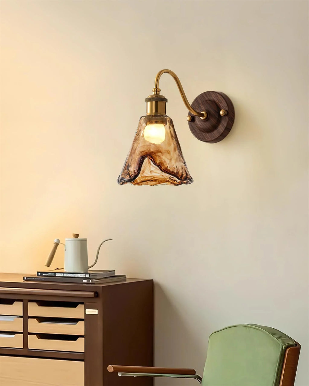Wall Sconce | Amber Glass & Metal | Hardwired
