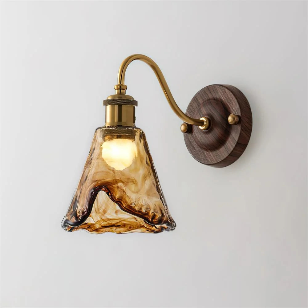 Wall Sconce | Amber Glass & Metal | Hardwired