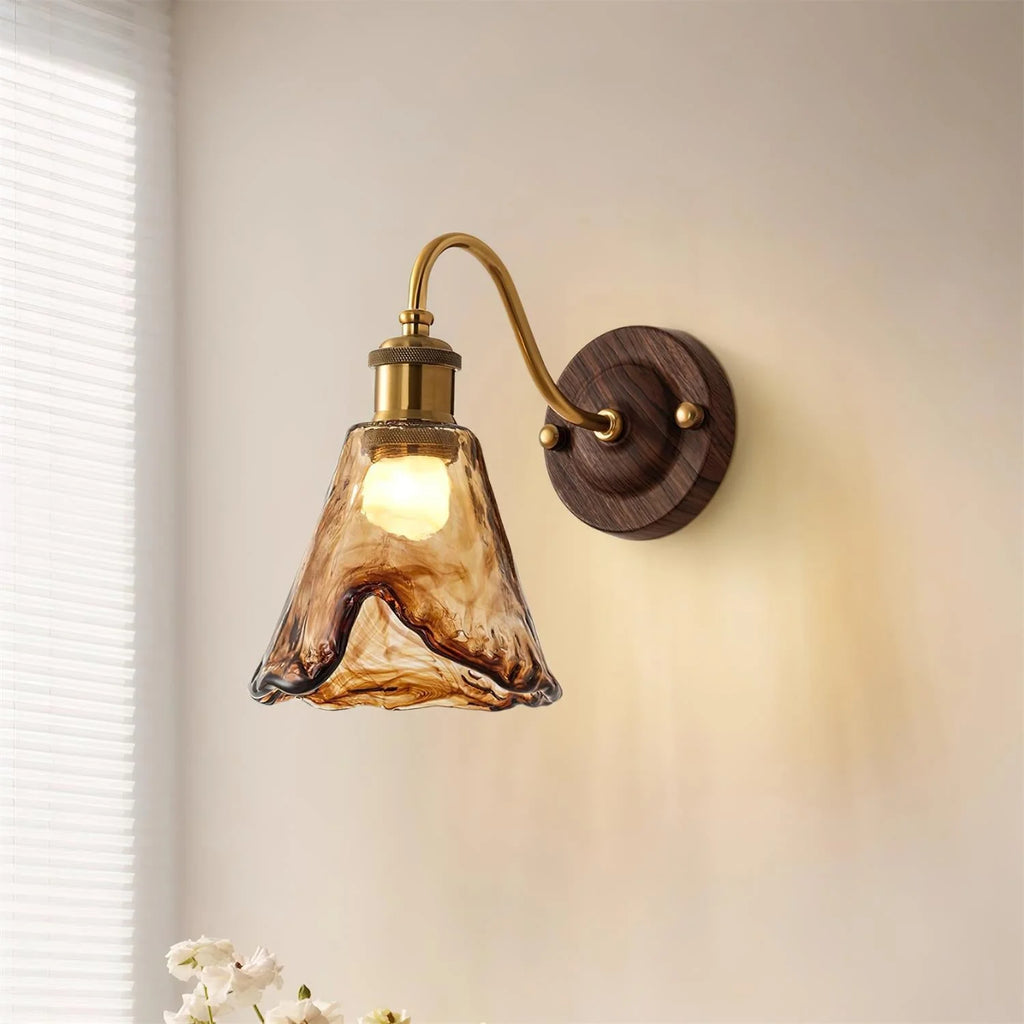 Wall Sconce | Amber Glass & Metal | Hardwired