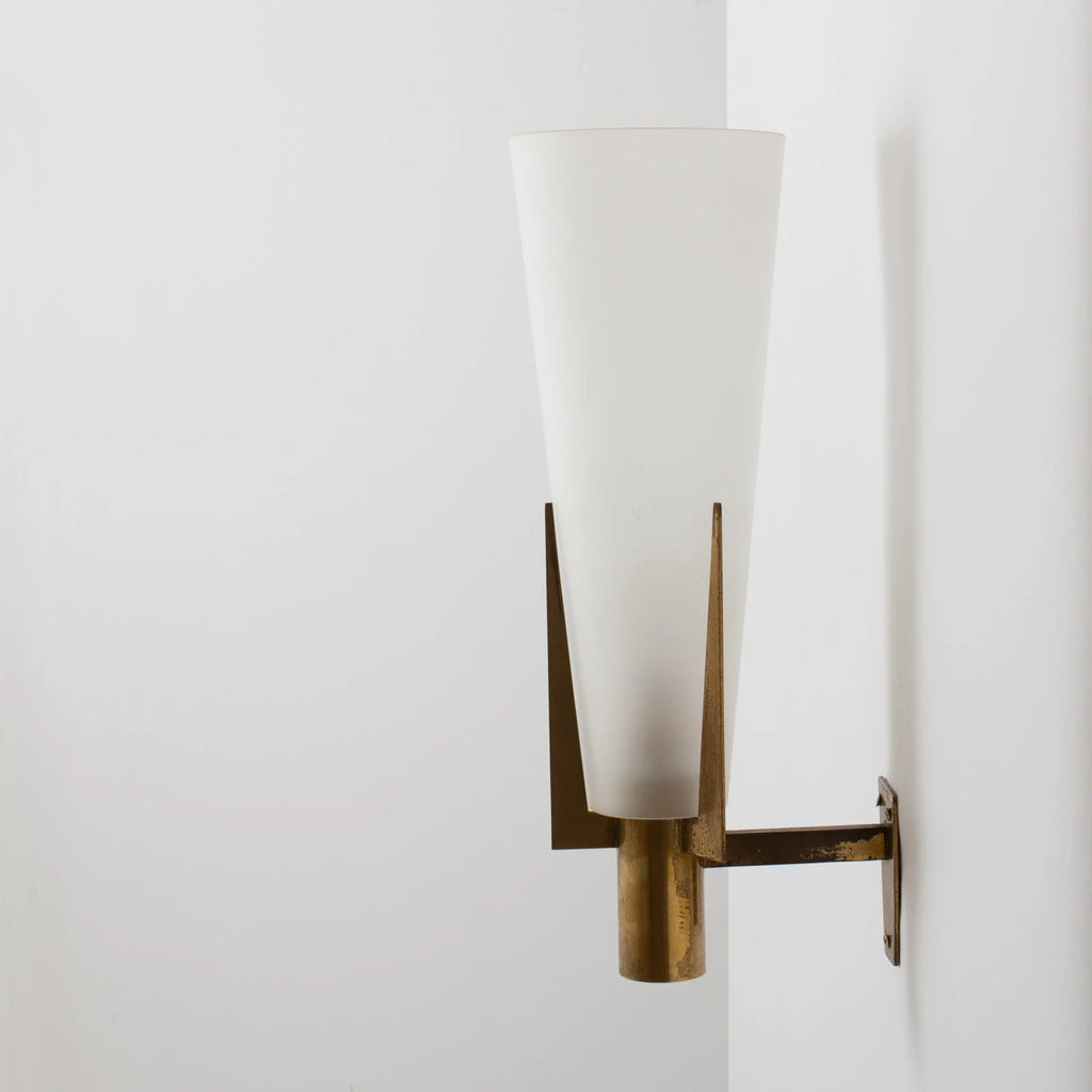 Wall Sconce | Antique Brass & Glass Shade | 35 cm Height