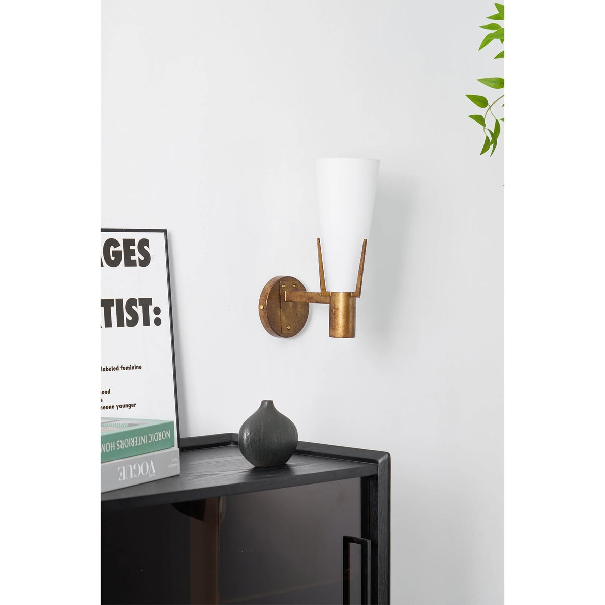 Wall Sconce | Antique Brass & Glass Shade | 35 cm Height