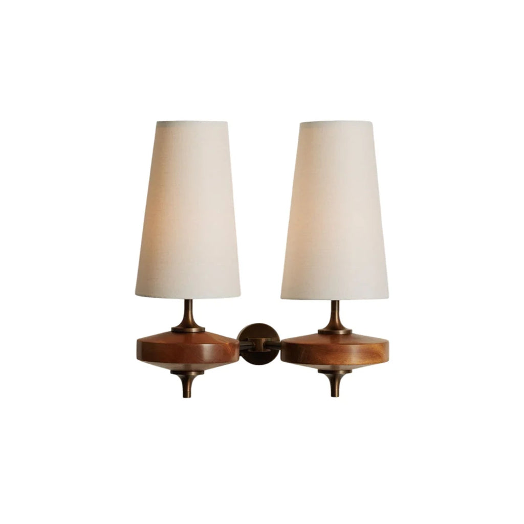 Wall Sconce | Antique Brass & Walnut Wood | Fabric Shade