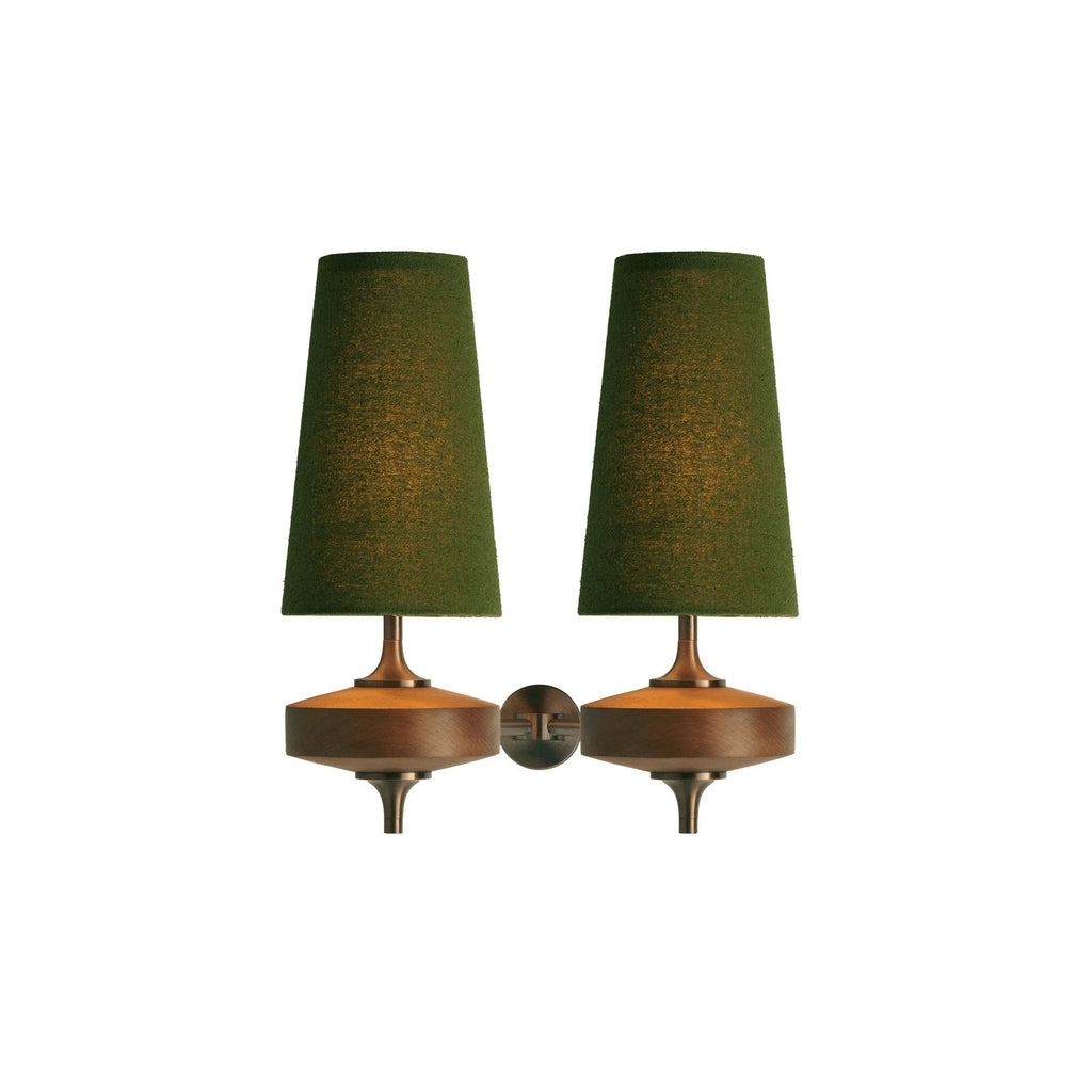 Wall Sconce | Antique Brass & Walnut Wood | Fabric Shade