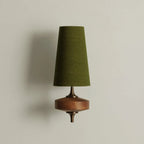 Wall Sconce | Antique Brass & Walnut Wood | Fabric Shade