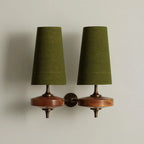 Wall Sconce | Antique Brass & Walnut Wood | Fabric Shade