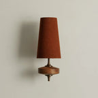 Wall Sconce | Antique Brass & Walnut Wood | Fabric Shade
