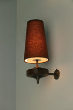 Wall Sconce | Antique Brass & Walnut Wood | Fabric Shade