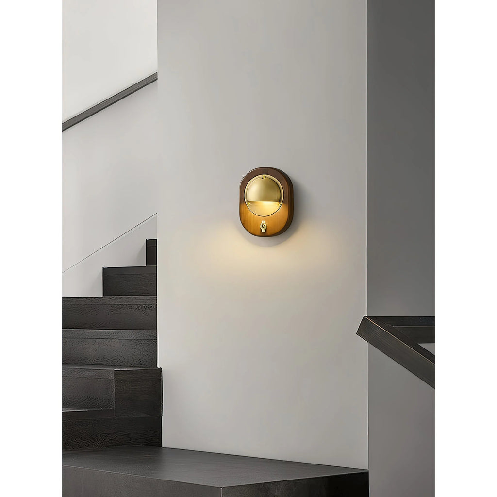 Wall Sconce | Ash Wood & Brass Shade | Compact Accent Lighting