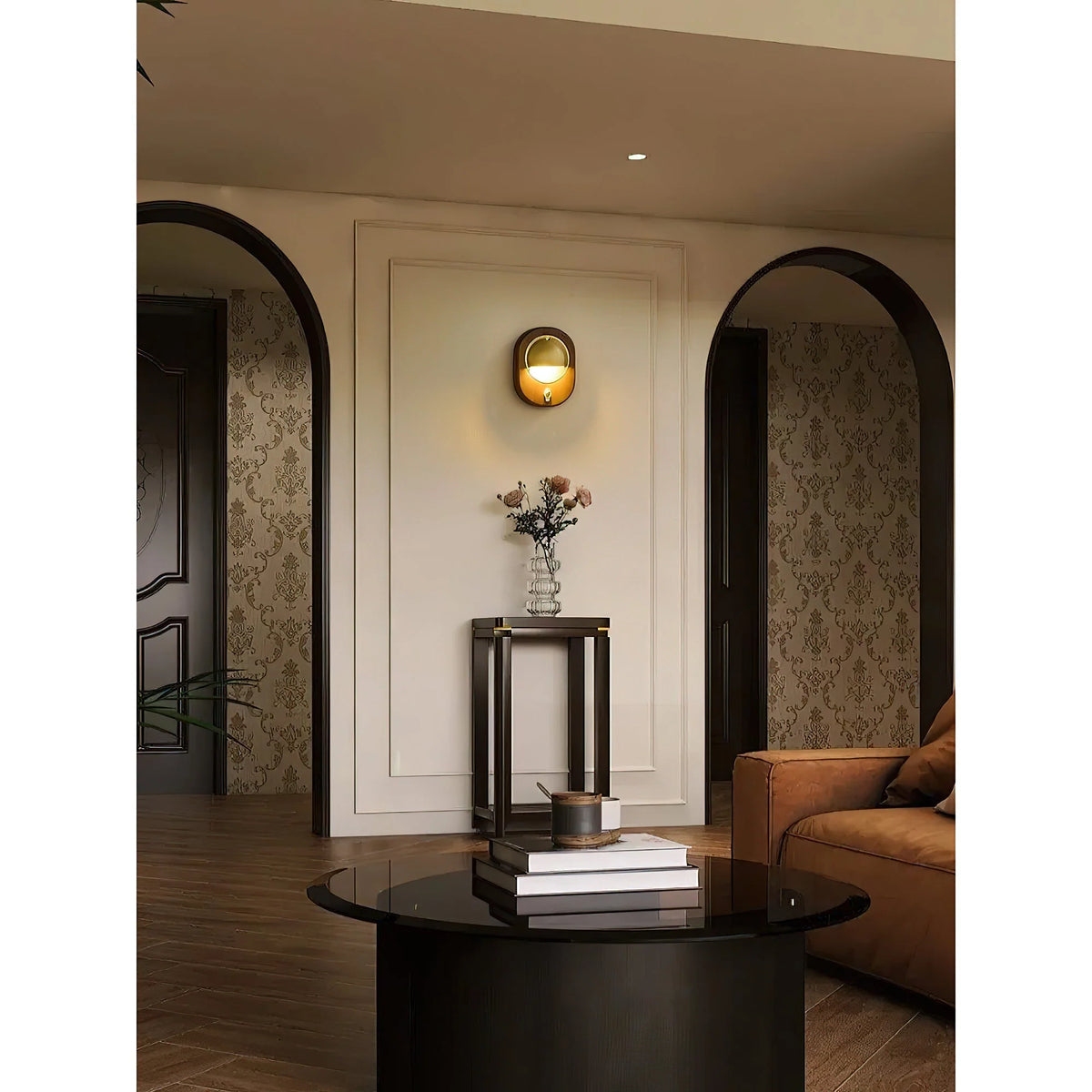 Wall Sconce | Ash Wood & Brass Shade | Compact Accent Lighting