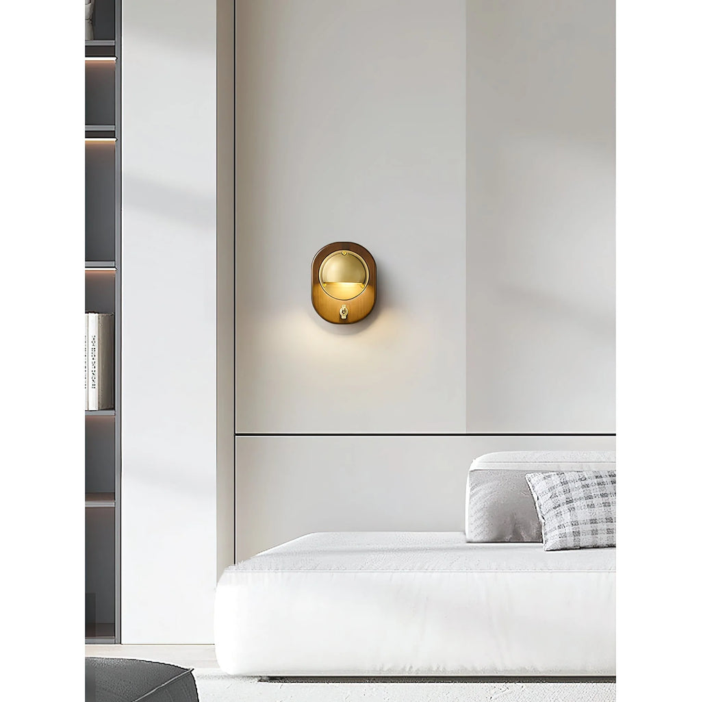 Wall Sconce | Ash Wood & Brass Shade | Compact Accent Lighting