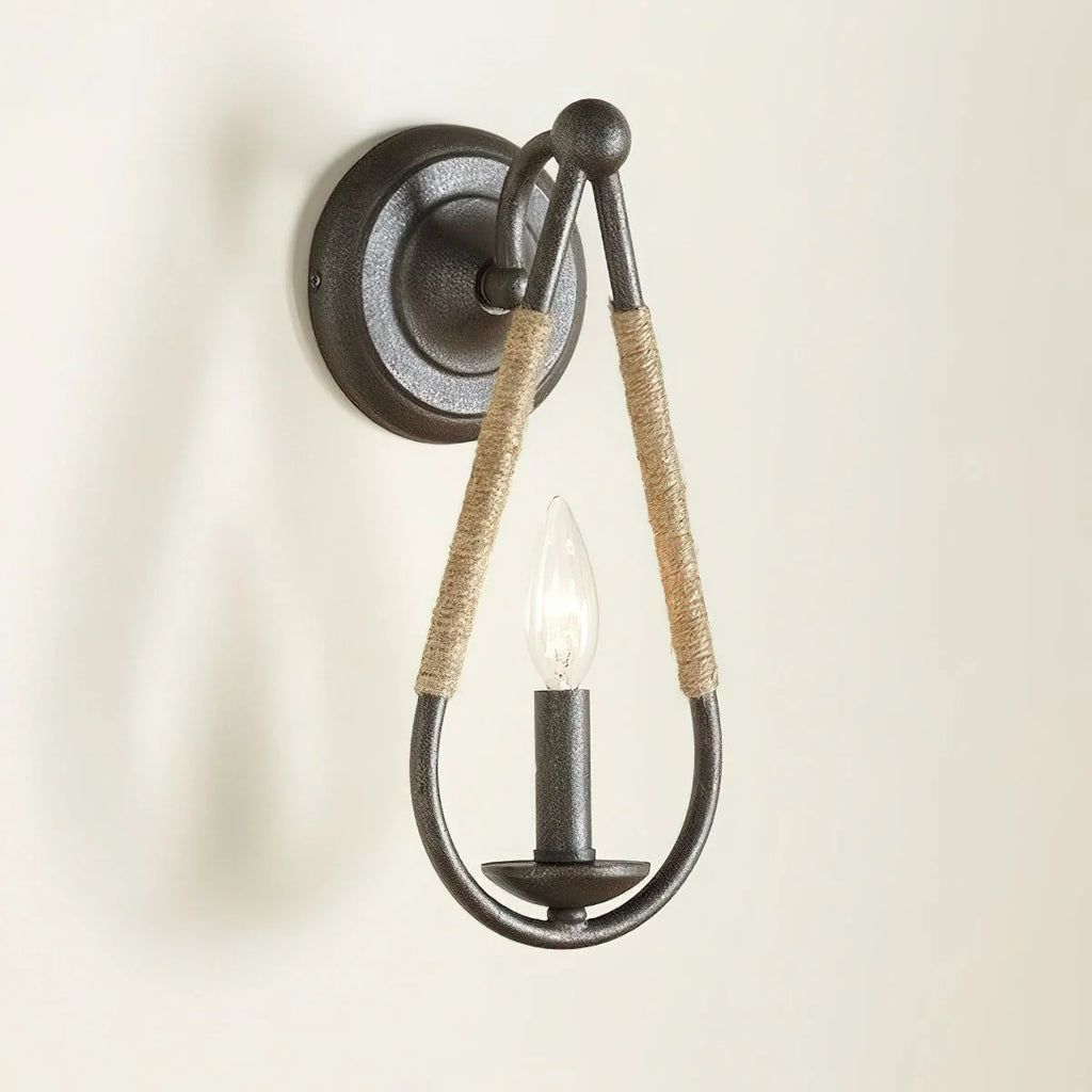 Wall Sconce | Black Iron & Hemp Rope | 33 cm Height