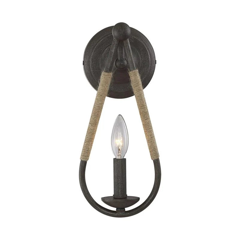 Wall Sconce | Black Iron & Hemp Rope | 33 cm Height