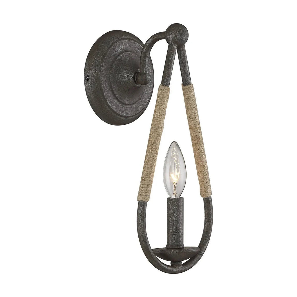 Wall Sconce | Black Iron & Hemp Rope | 33 cm Height