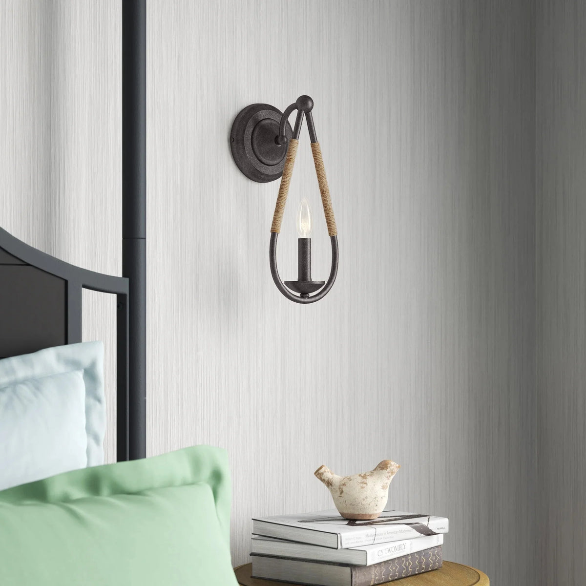 Wall Sconce | Black Iron & Hemp Rope | 33 cm Height