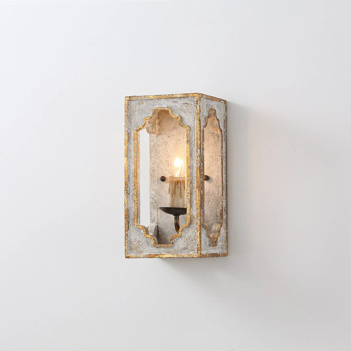 Wall Sconce | Boho Rustic Cube | Wood Body & Metal Arm