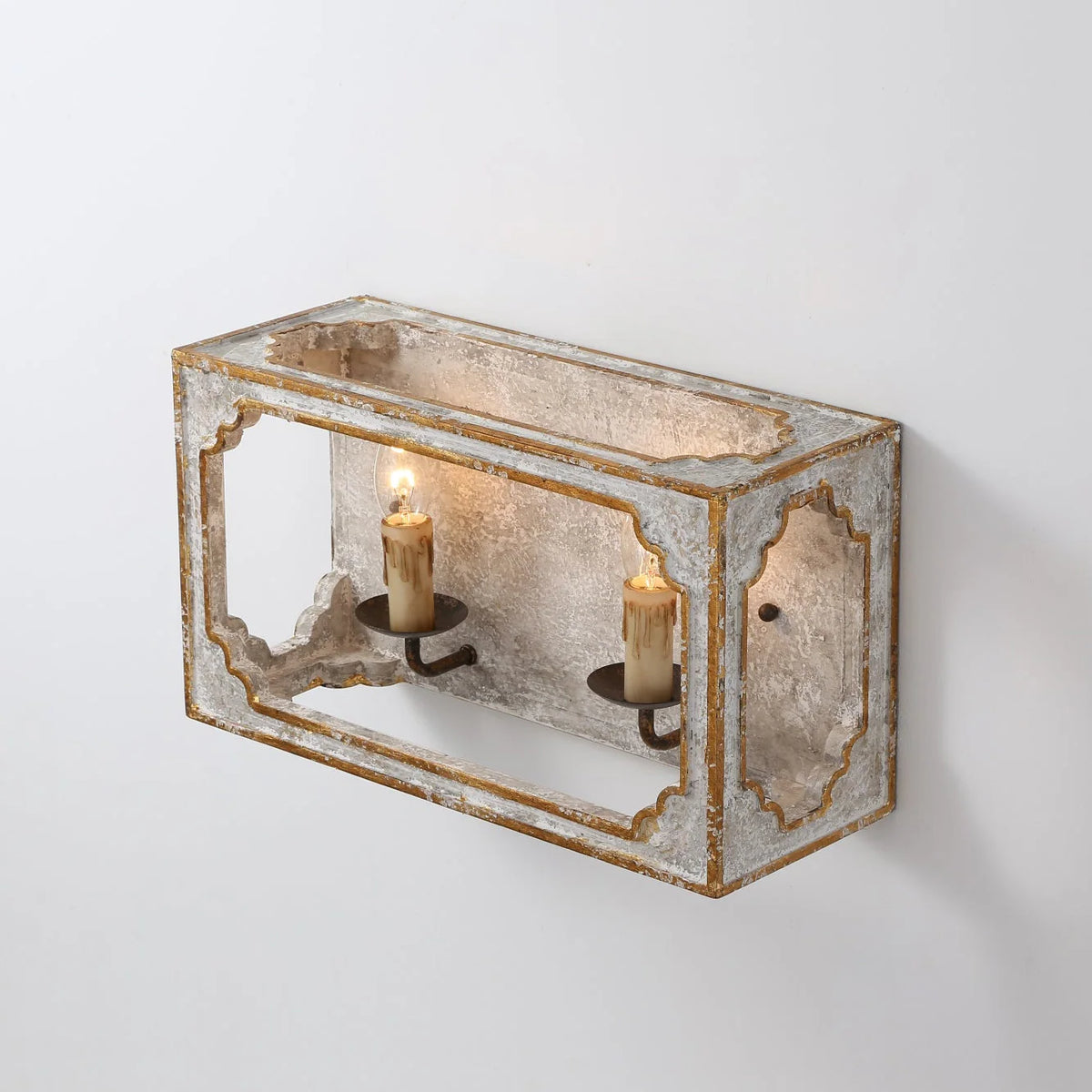 Wall Sconce | Boho Rustic Cube | Wood Body & Metal Arm