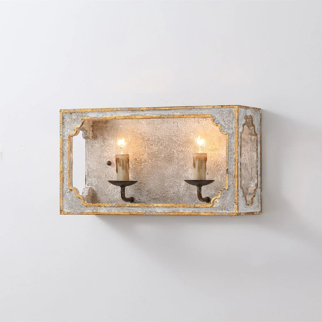 Wall Sconce | Boho Rustic Cube | Wood Body & Metal Arm