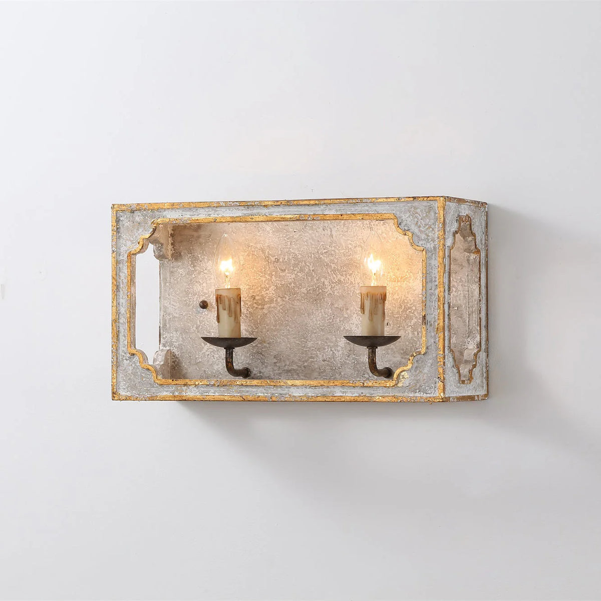 Wall Sconce | Boho Rustic Cube | Wood Body & Metal Arm