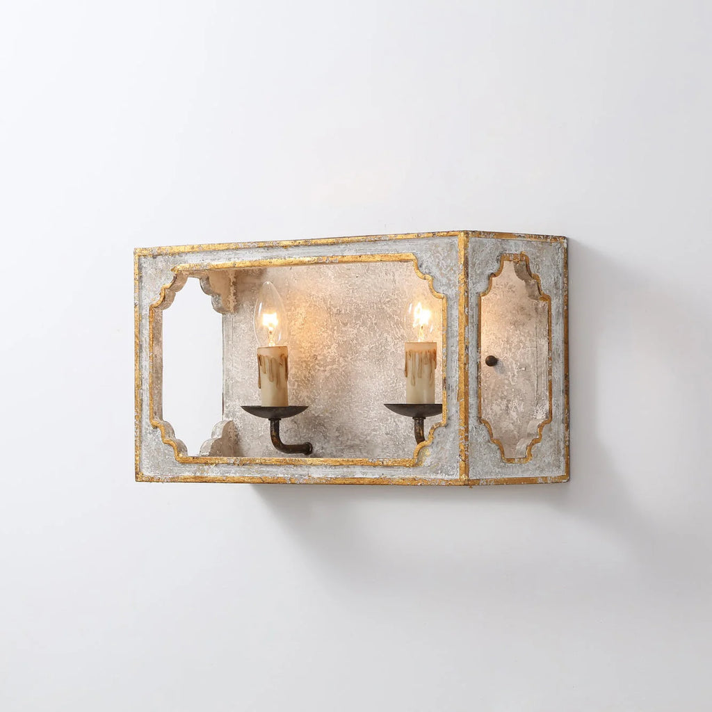 Wall Sconce | Boho Rustic Cube | Wood Body & Metal Arm