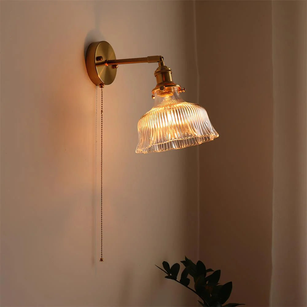 Wall Sconce | Brass & Glass Shade | Hardwired