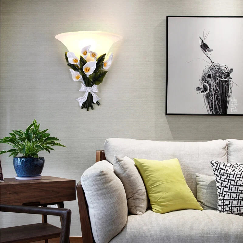 Wall Sconce | Calla Lily Glass | Energy-Efficient Warm LED