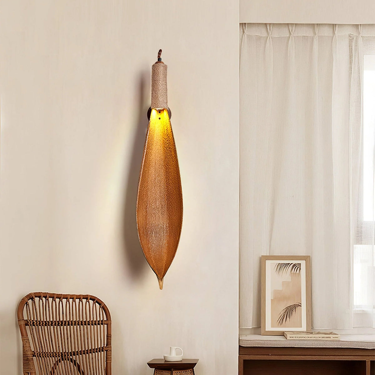Wall Sconce | Cocoa Leaf Shade & Hemp Rope | E26/E27 Compatible
